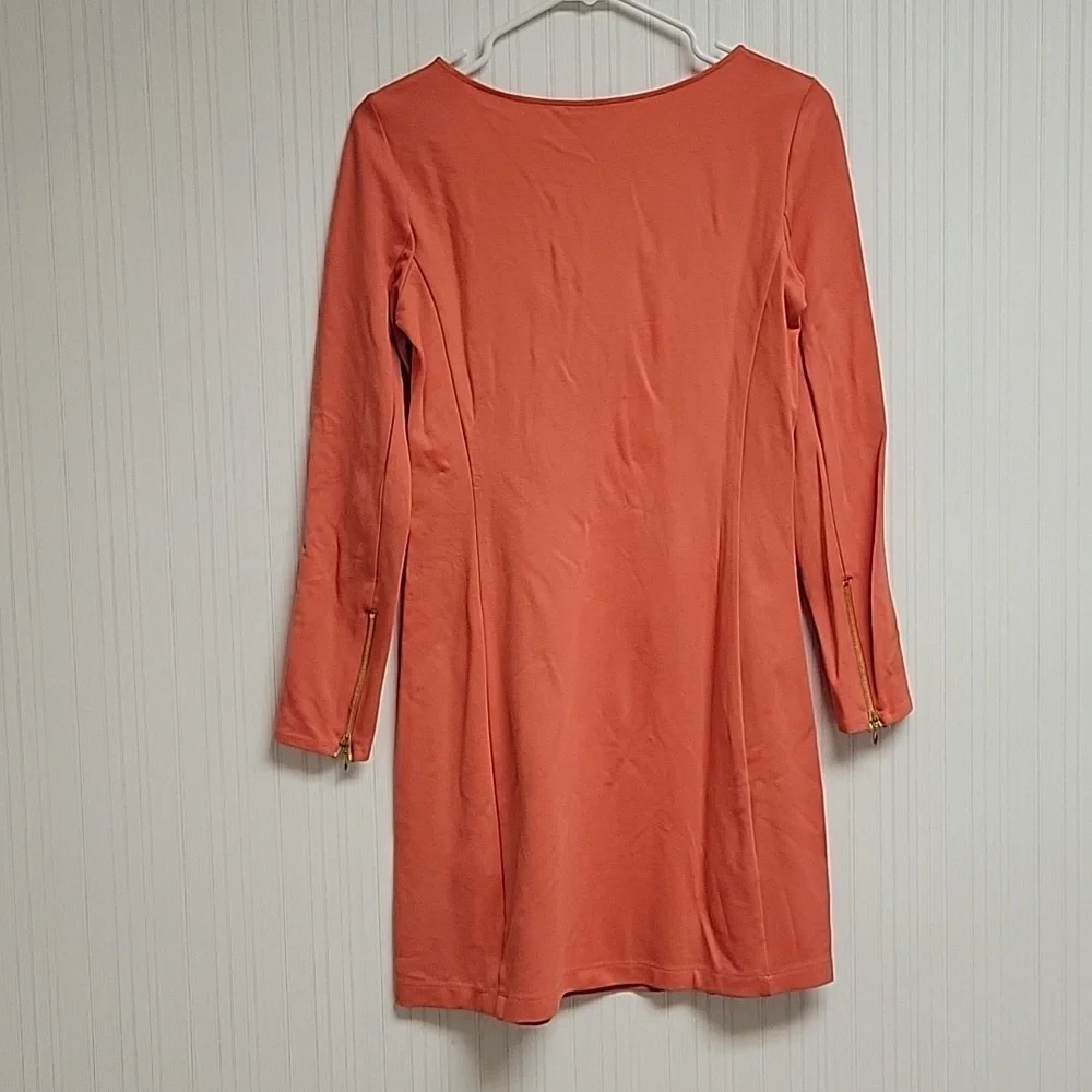 Theory Kalion Pryor Bodycon Long Sleeve Coral Scoop Neck Dress Medium Womens - Picture 3 of 6